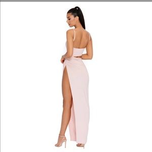 Cut out thigh split maxi dress in BLUSH